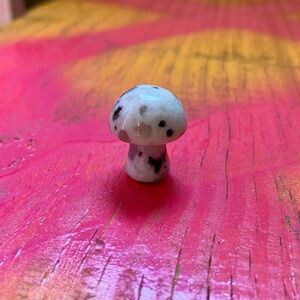 Hand-Carved White and Black Speckled Stone Mushroom Figurine